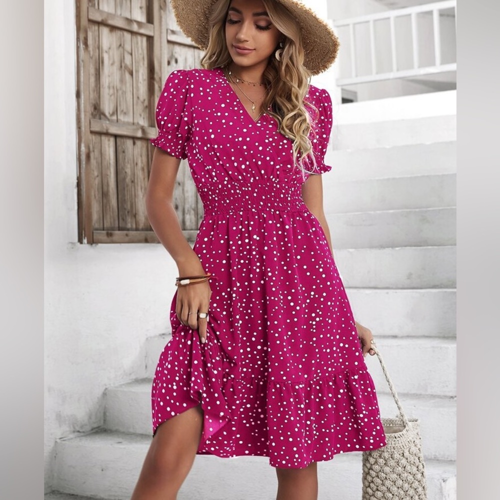 Elegant Pink Polka Dot Dress
